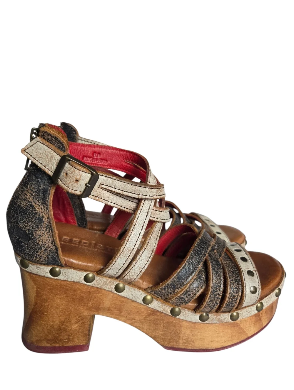 Bed Stu Antonelli Nectar Lux Distressed Leather Wooden Platform Sandals